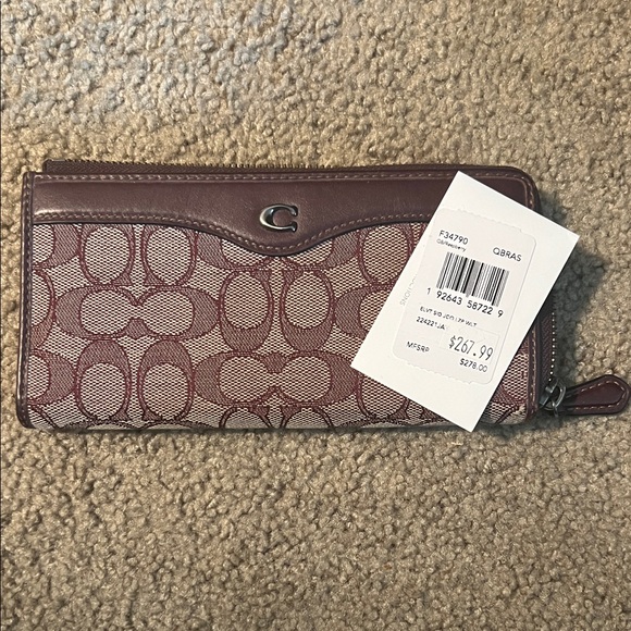 Coach Handbags - Coach Signature QB Raspberry and Brown Zip Wallet NWT
